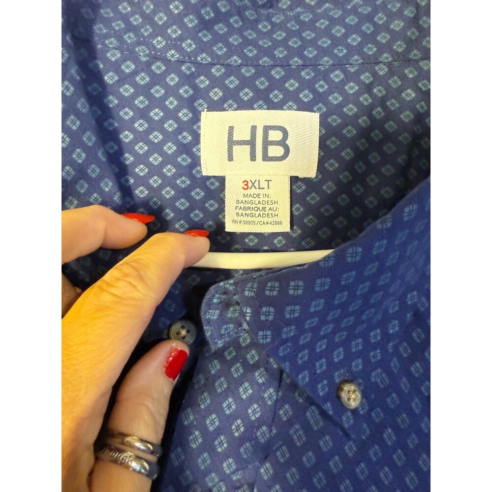 HB Long Sleeve Blue Pattern Dress Shirt Men's Big and Tall 3XLT 3X 3XL Preppy - Picture 4 of 4